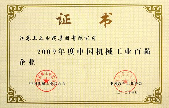 尊龙凯时荣获“2009年度中国机械工业百强企业”